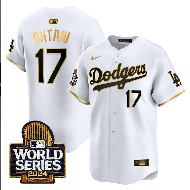 Men MLB Los Angeles Dodgers #17 Ohtani white 2024 World Series Champions Patch Limited Jersey20241105 style 3